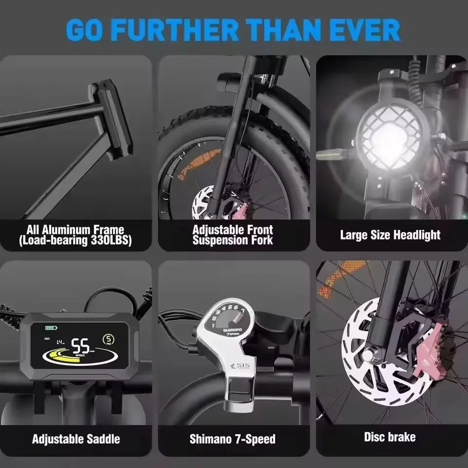 New Electric Bicycle Ridstar Q20 2000W 52V 40AH Electric Bike Dual Motor Battery 20*4.0inch Fat Tire Mountain Snow Off-road Bike