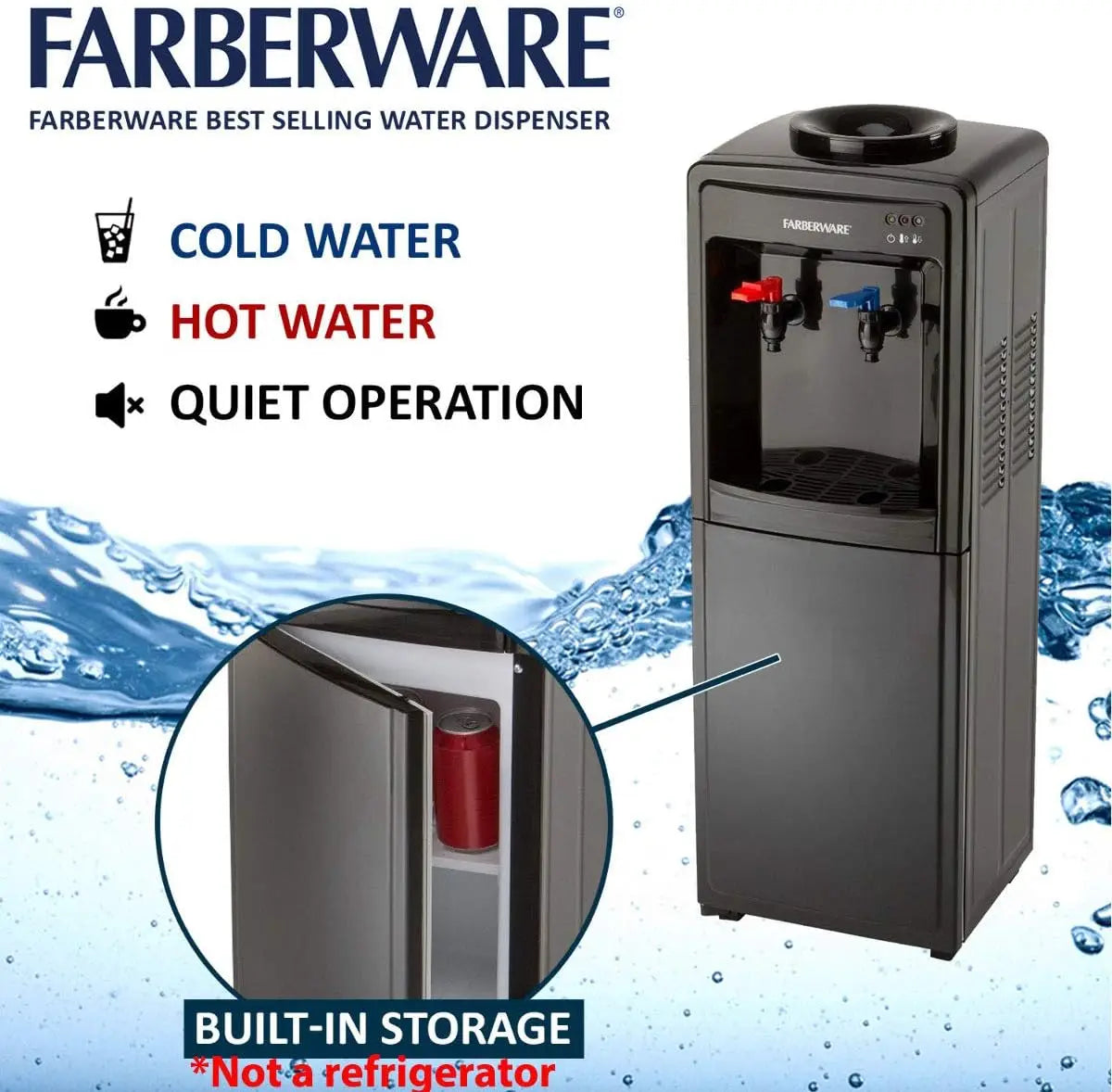 Freestanding Hot and Cool Water Cooler Dispenser, Black