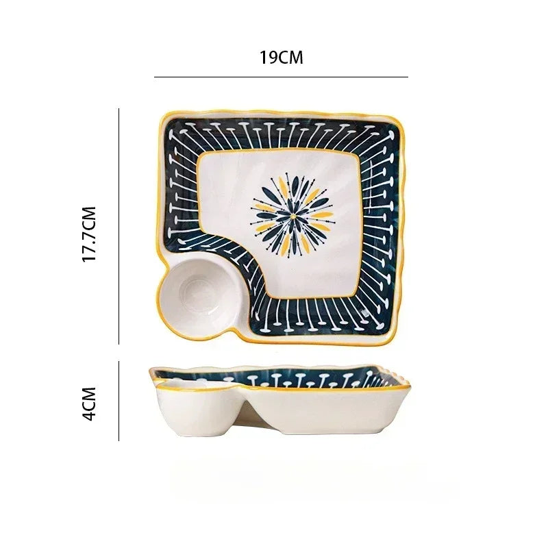 Plate with Vinegar Dish Household Ceramic Plate