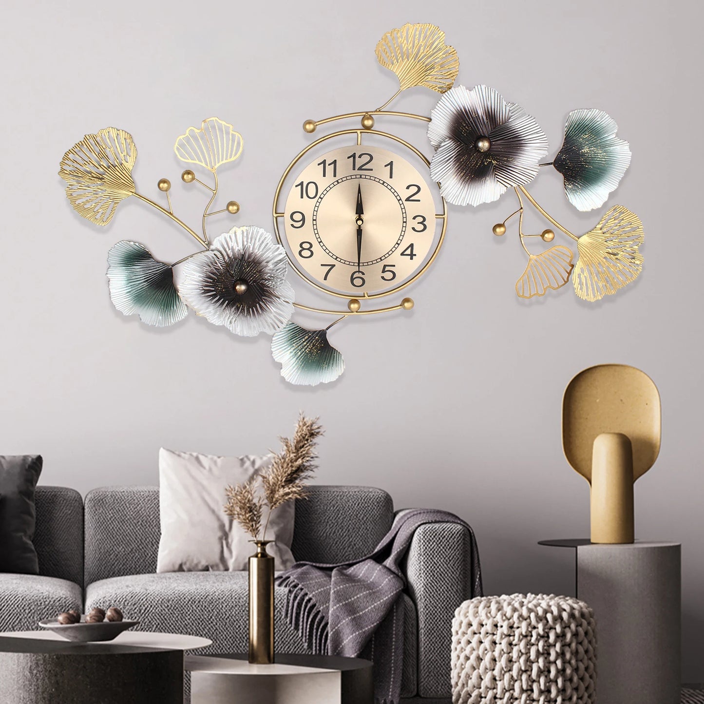 Light Luxury Atmosphere Ginkgo Leaf Wall Clock