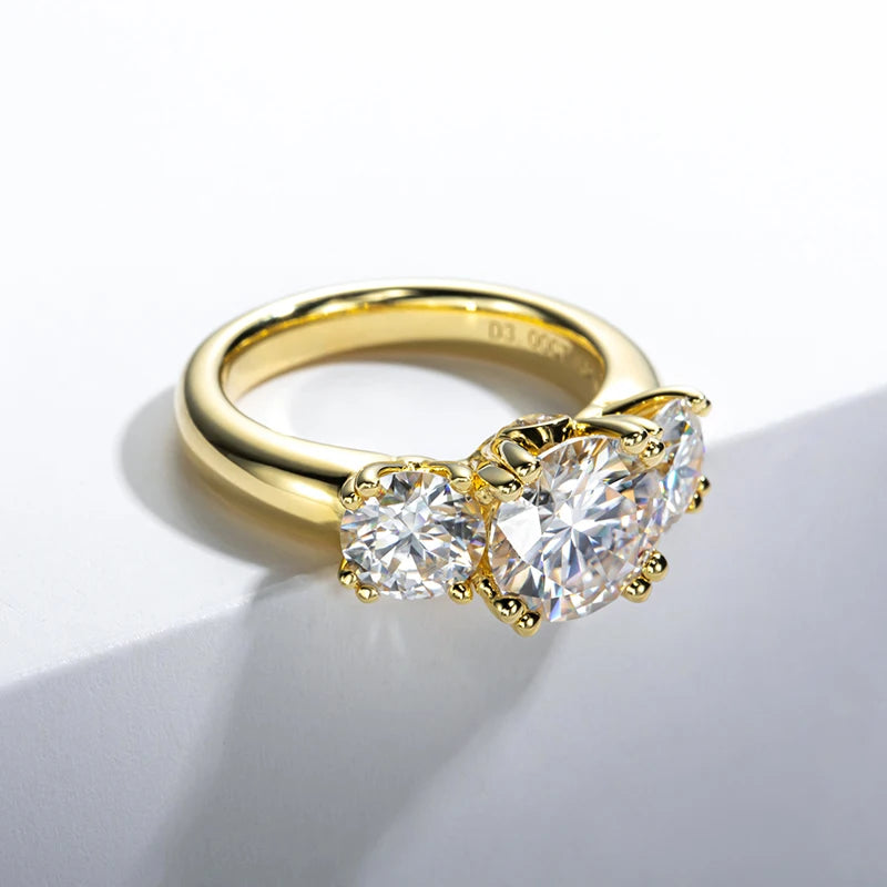 Three Stone Ring Engagement Yellow Color Ring