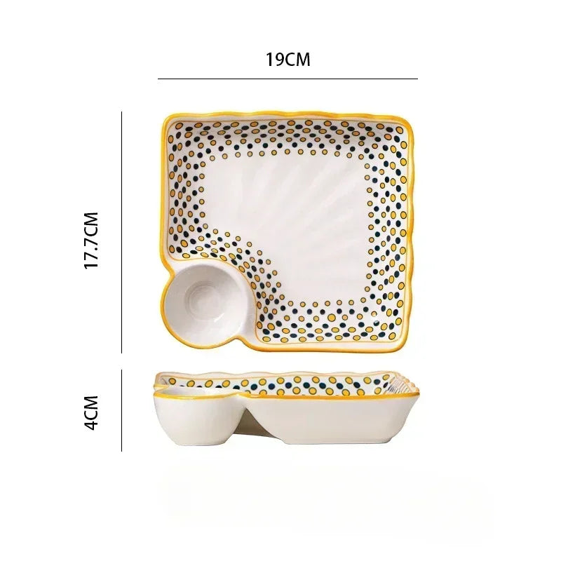 Plate with Vinegar Dish Household Ceramic Plate