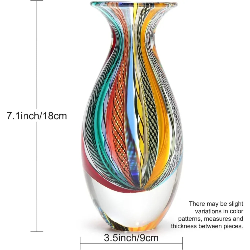 Small Glass Vase Hippie Colored Canes Hand Blown