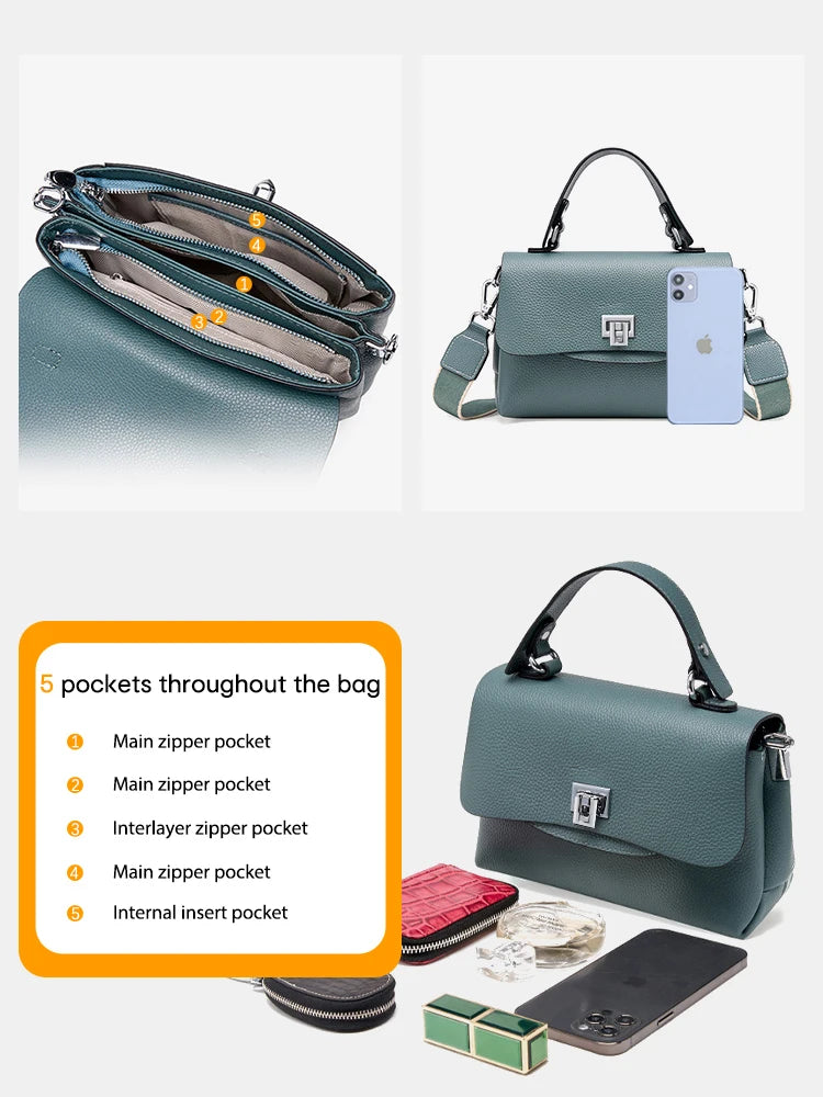 Zency Genuine Leather Top-handle Bag For Women