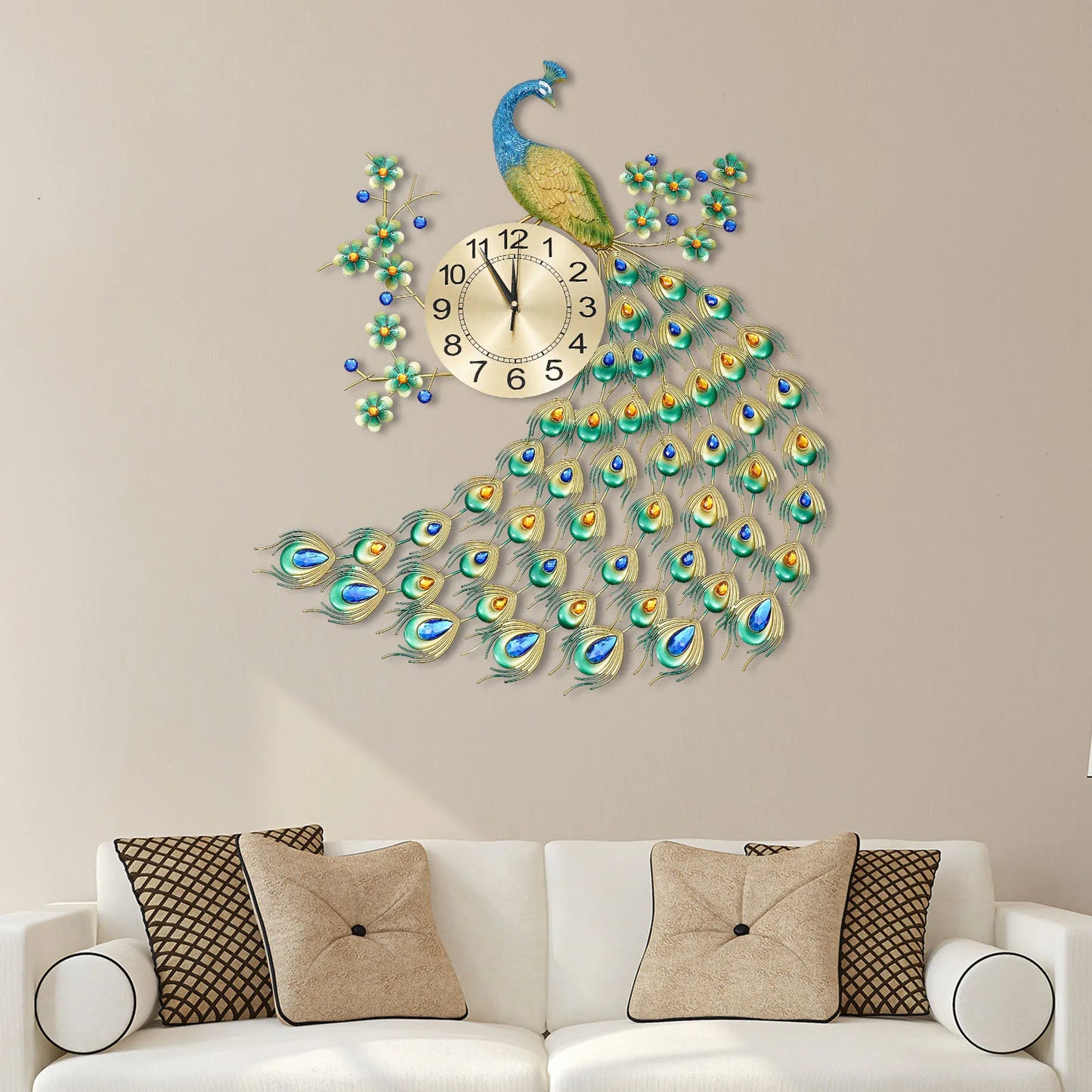 3D European Style Peacock Hanging Clock Wall-mounted