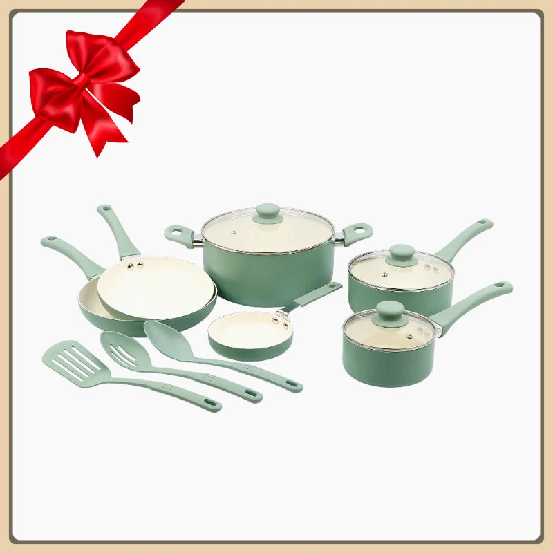 Ceramic aluminum 12-piece non-stick cookware set,