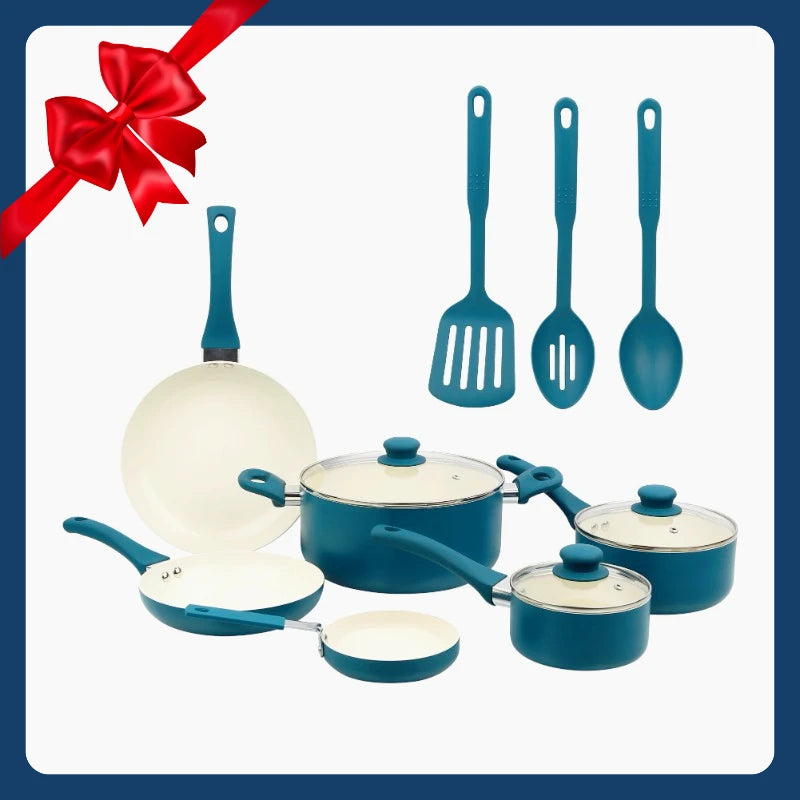 Ceramic aluminum 12-piece non-stick cookware set,