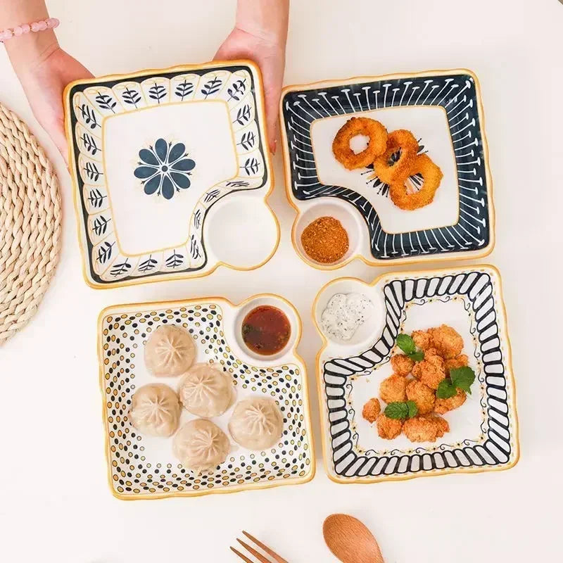 Plate with Vinegar Dish Household Ceramic Plate