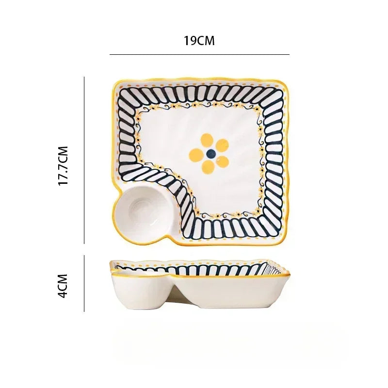 Plate with Vinegar Dish Household Ceramic Plate