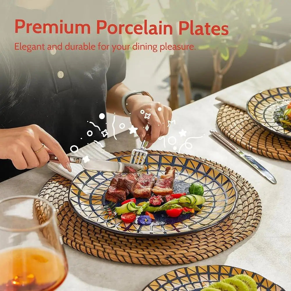 Porcelain Dinner Plates Set 6 Modern Geometric
