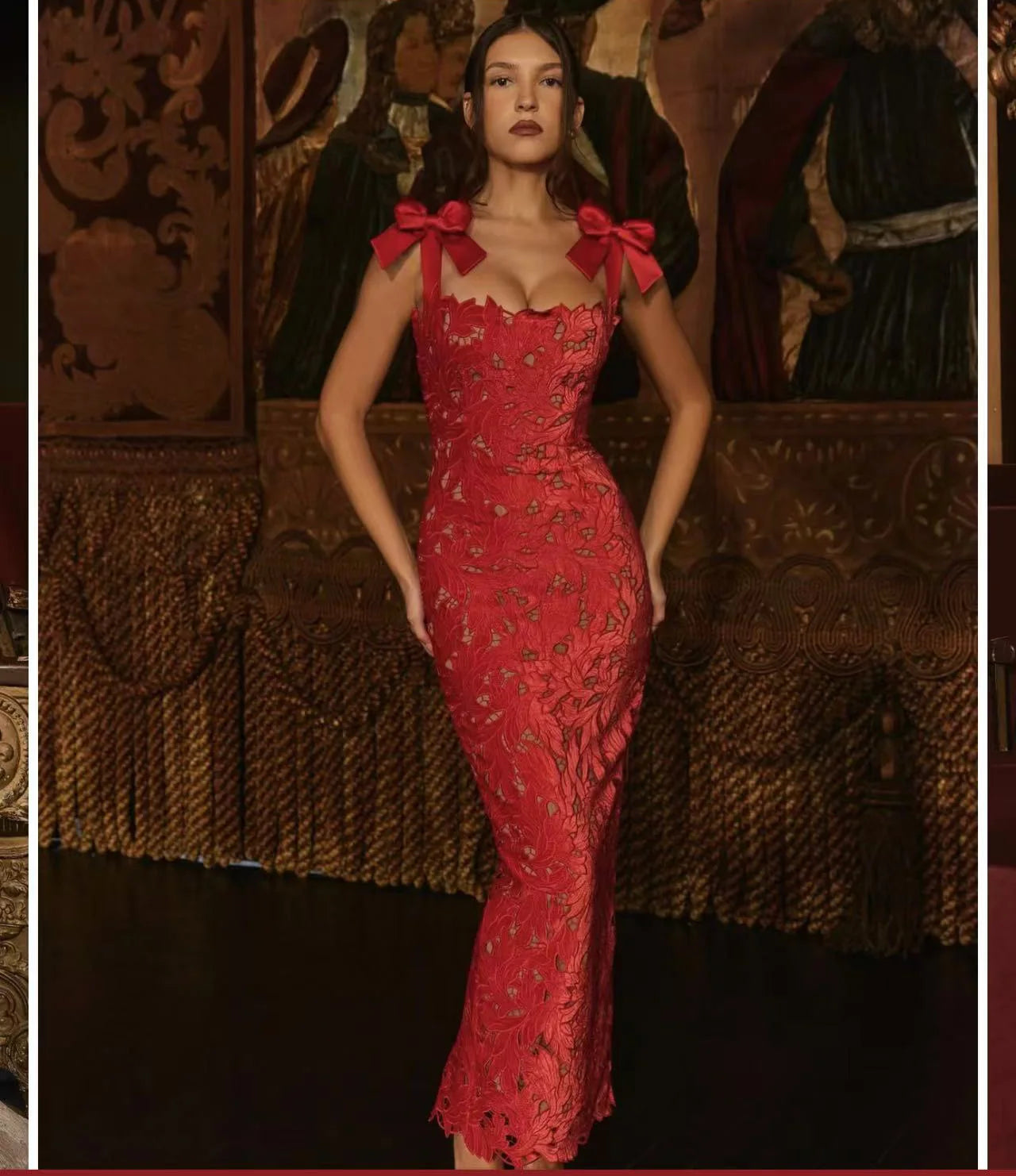 Elegant Red Bow Embroidery Dress