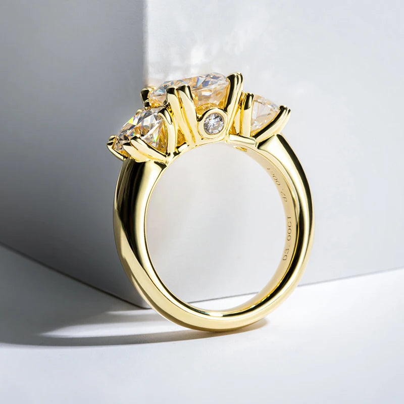 Three Stone Ring Engagement Yellow Color Ring