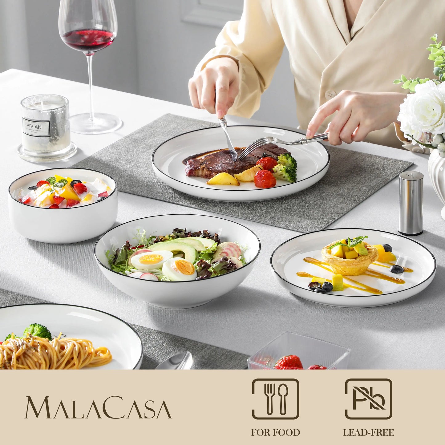MALACASA 24/48Piece Ceramic Plates