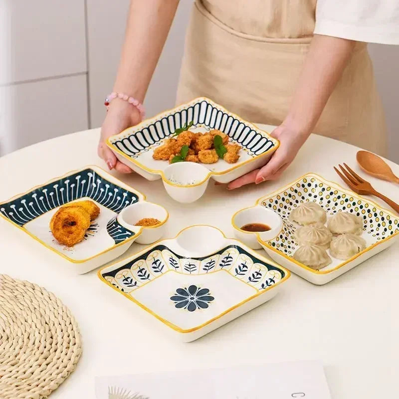 Plate with Vinegar Dish Household Ceramic Plate