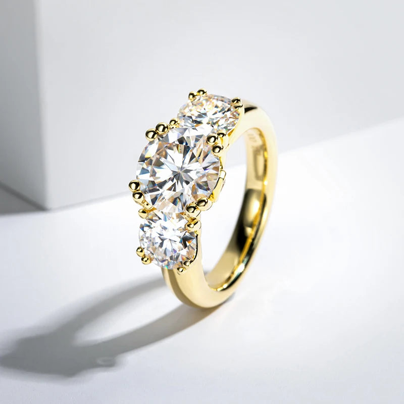 Three Stone Ring Engagement Yellow Color Ring
