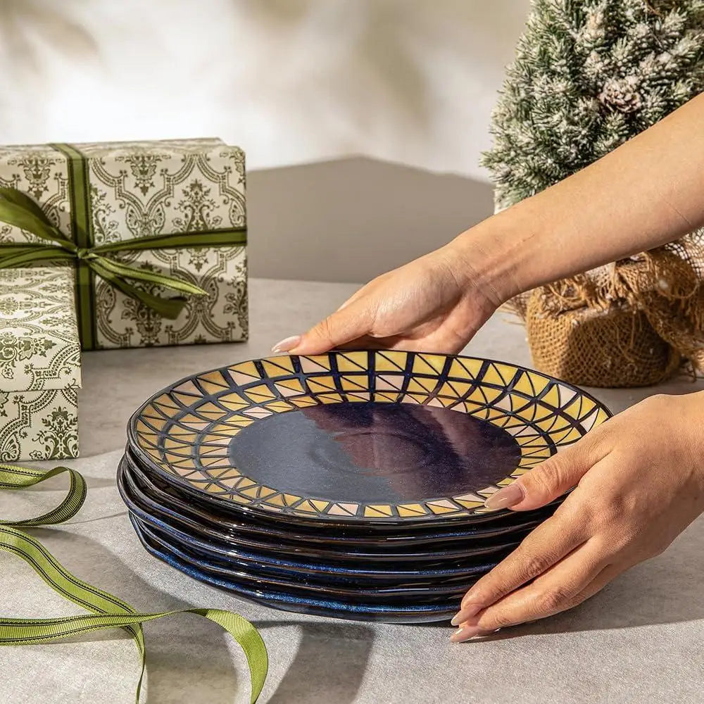 Porcelain Dinner Plates Set 6 Modern Geometric