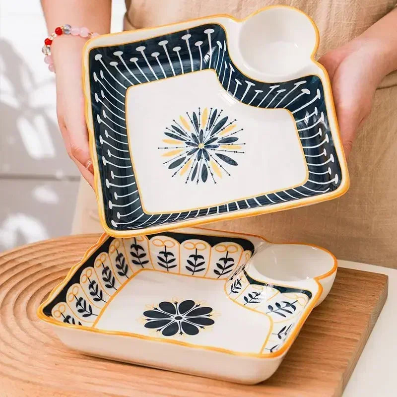 Plate with Vinegar Dish Household Ceramic Plate