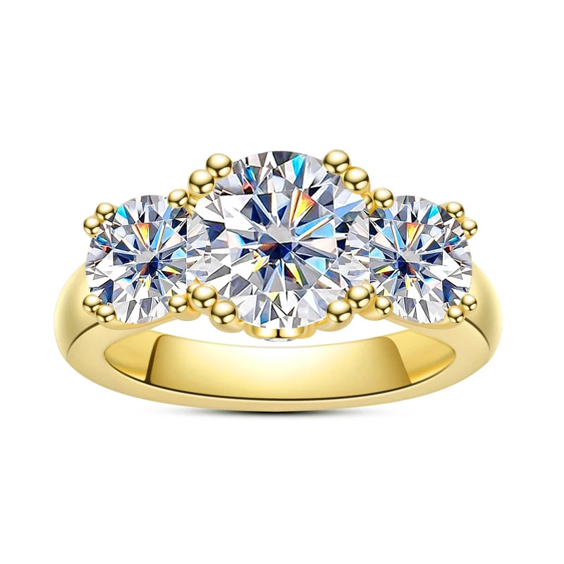 Three Stone Ring Engagement Yellow Color Ring