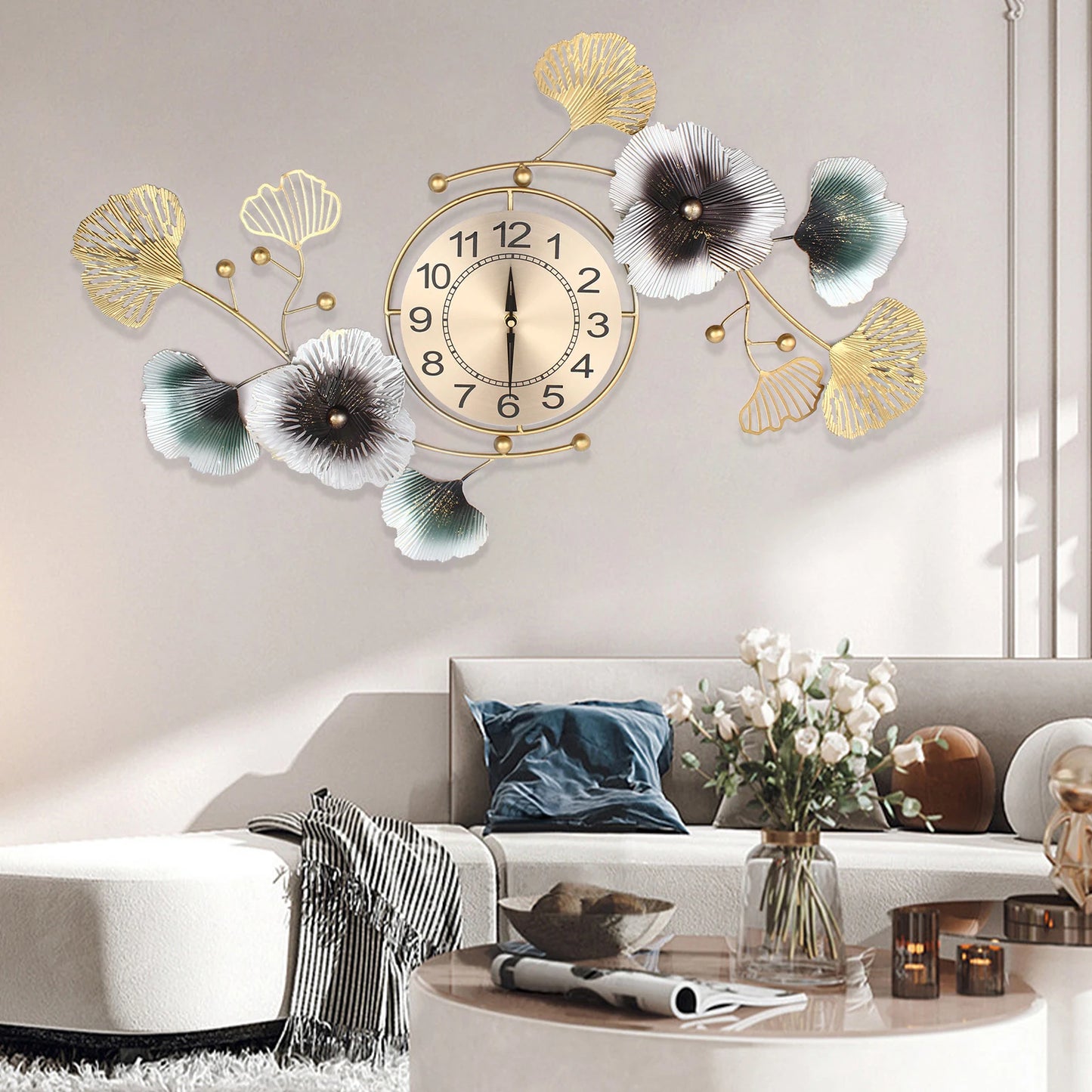 Light Luxury Atmosphere Ginkgo Leaf Wall Clock
