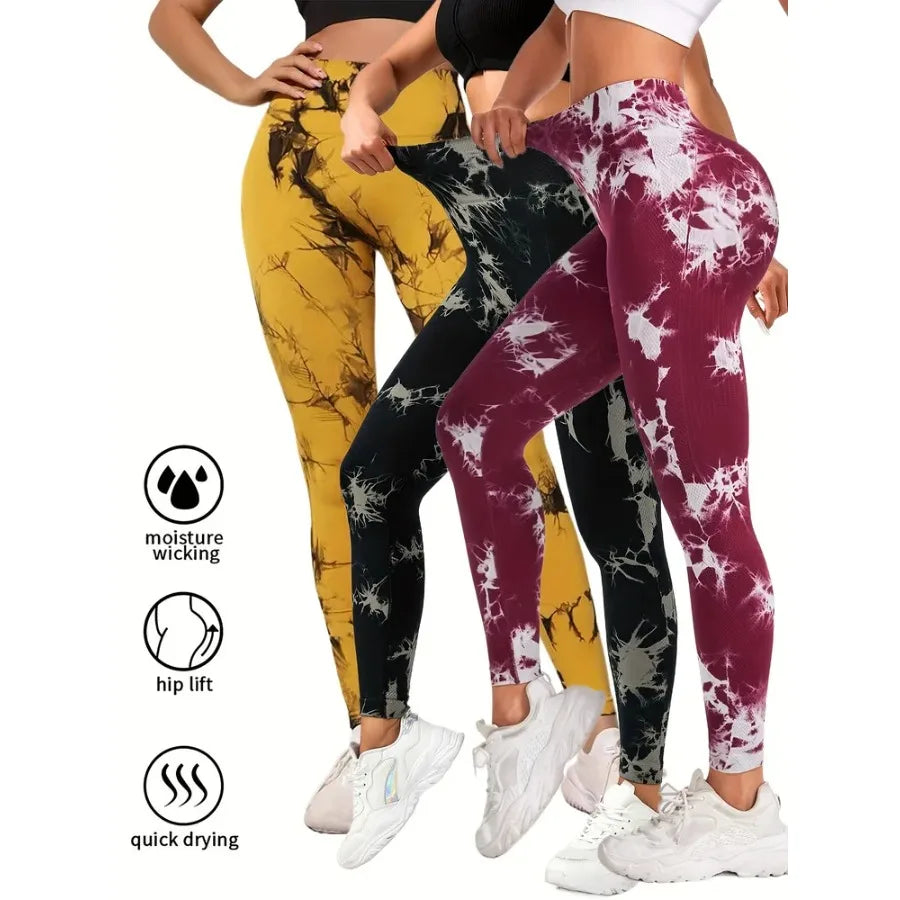3 Pack Tie Dye Workout Seamless Leggings For Women