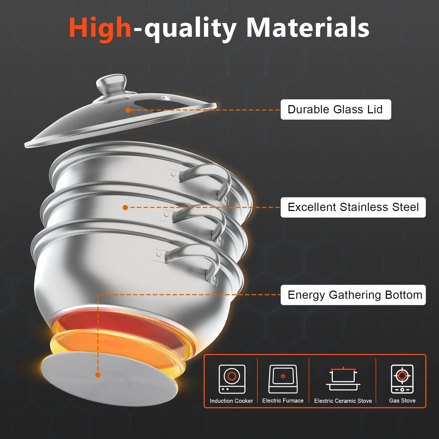 3-Tier Stainless Steel Steamer 11 Inch Diameter