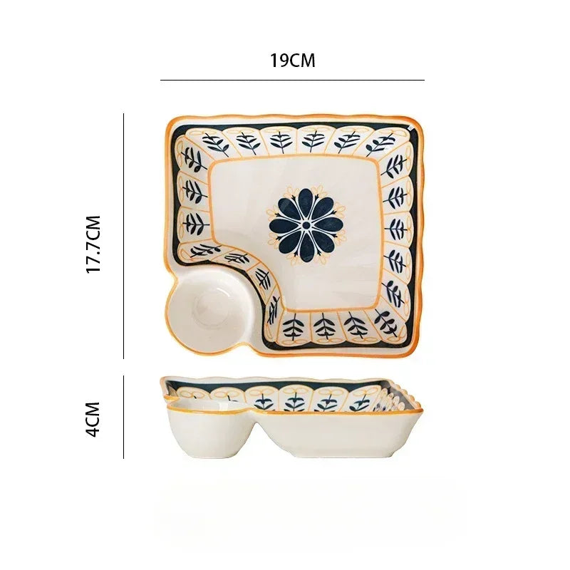 Plate with Vinegar Dish Household Ceramic Plate