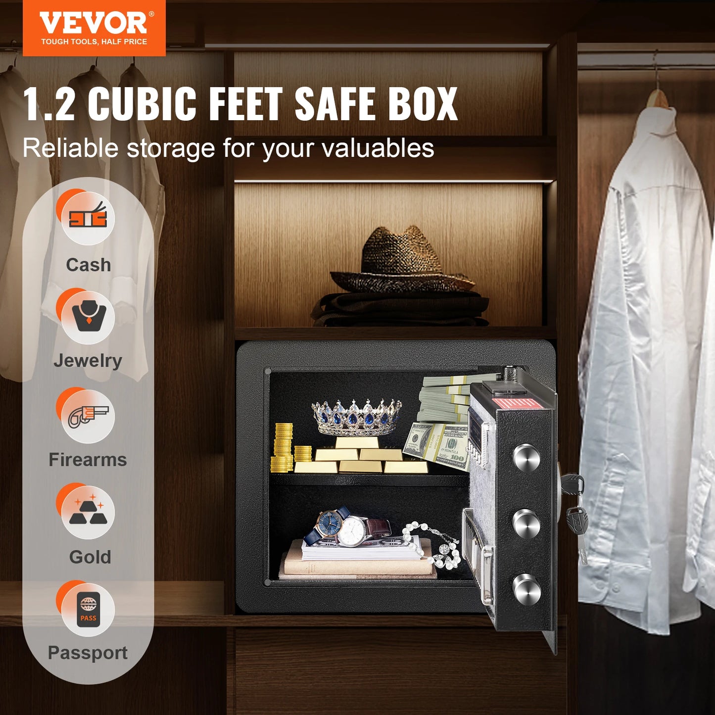 VEVOR 1.2/0.5 Cubbic Fit Electronic Safe Deposit Box