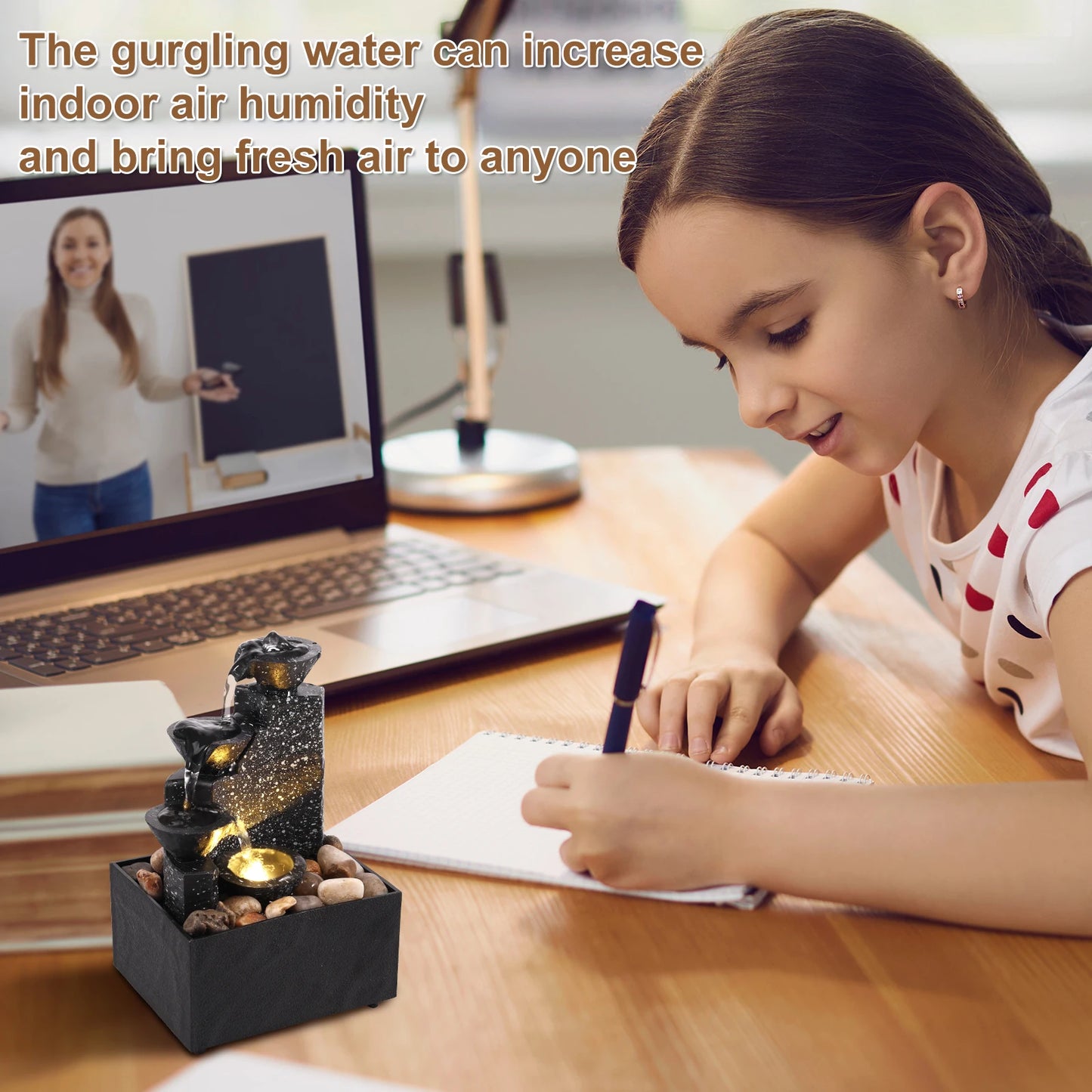 Tabletop Water Fountain, with Soft Lights