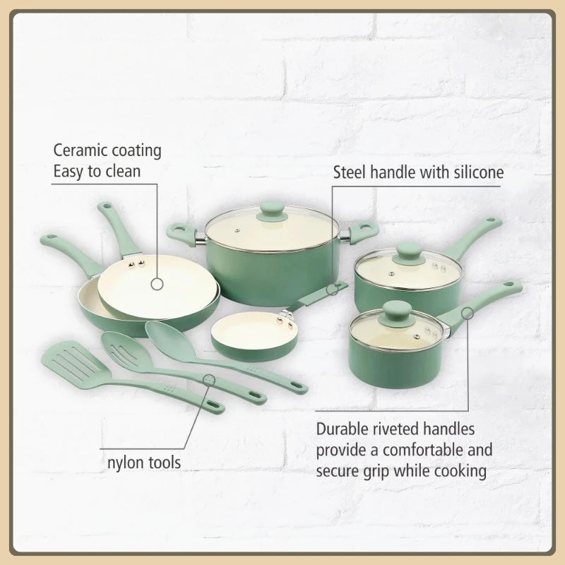 Ceramic aluminum 12-piece non-stick cookware set,