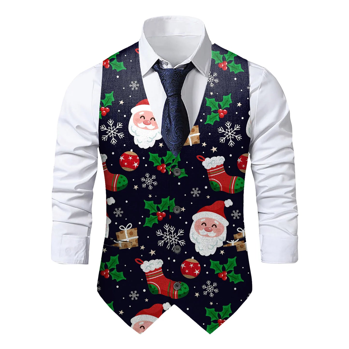 Christmas Theme Printed Men Suit Vest
