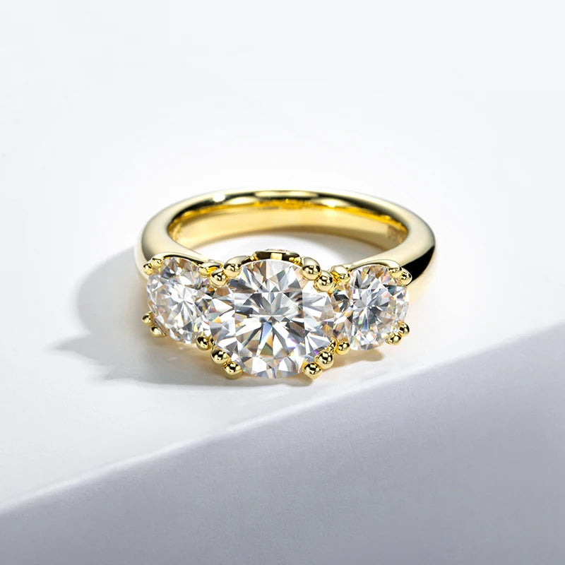 Three Stone Ring Engagement Yellow Color Ring