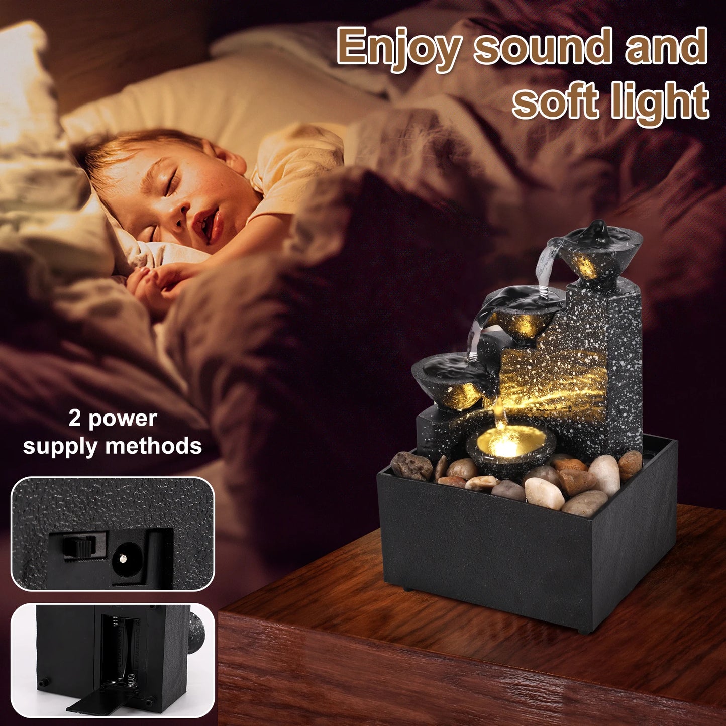 Tabletop Water Fountain, with Soft Lights