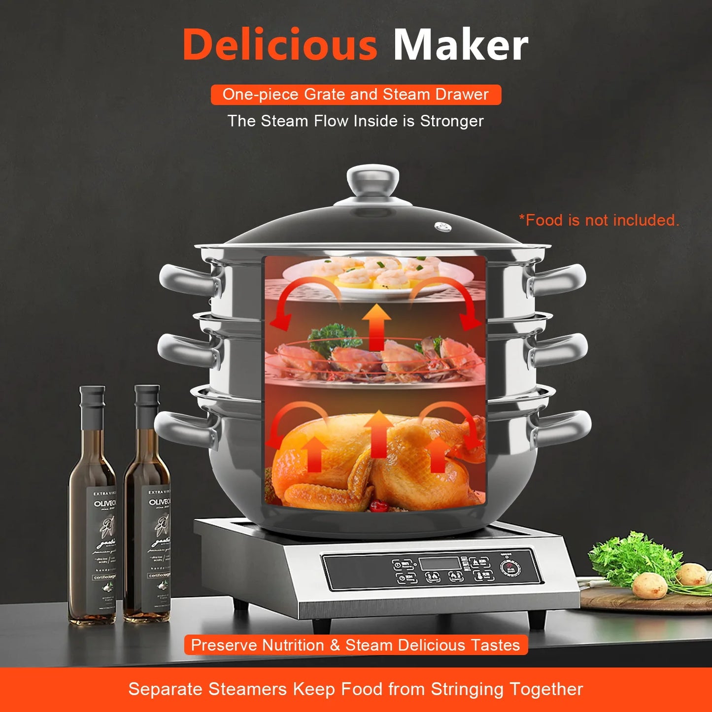 3-Tier Stainless Steel Steamer 11 Inch Diameter