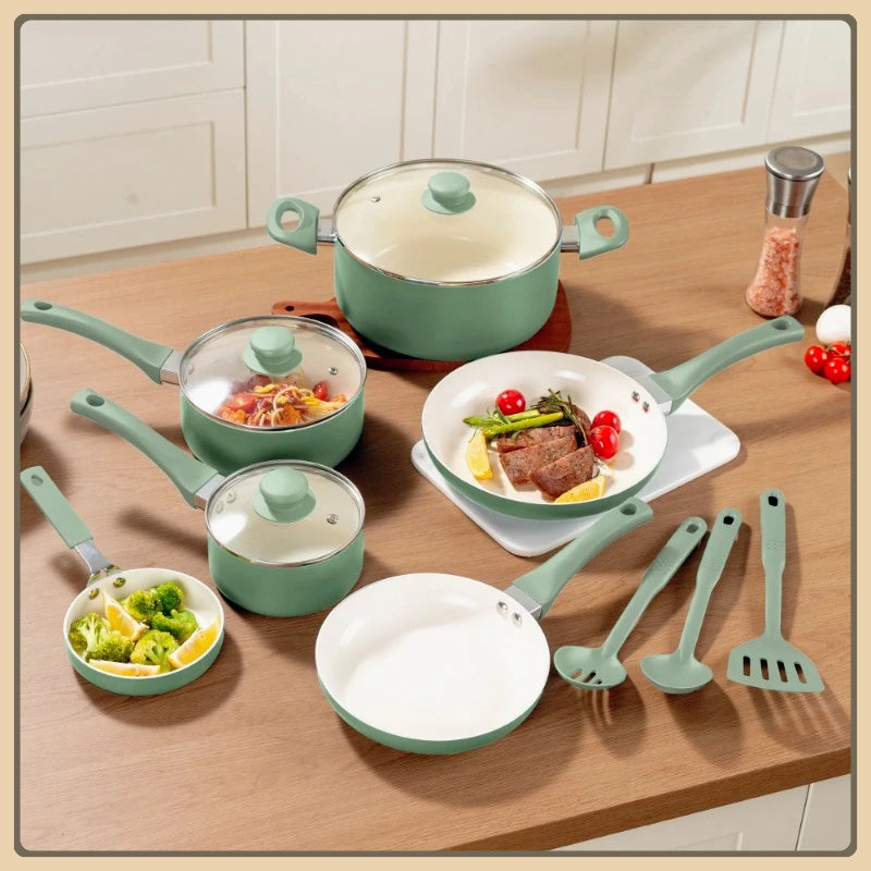 Ceramic aluminum 12-piece non-stick cookware set,