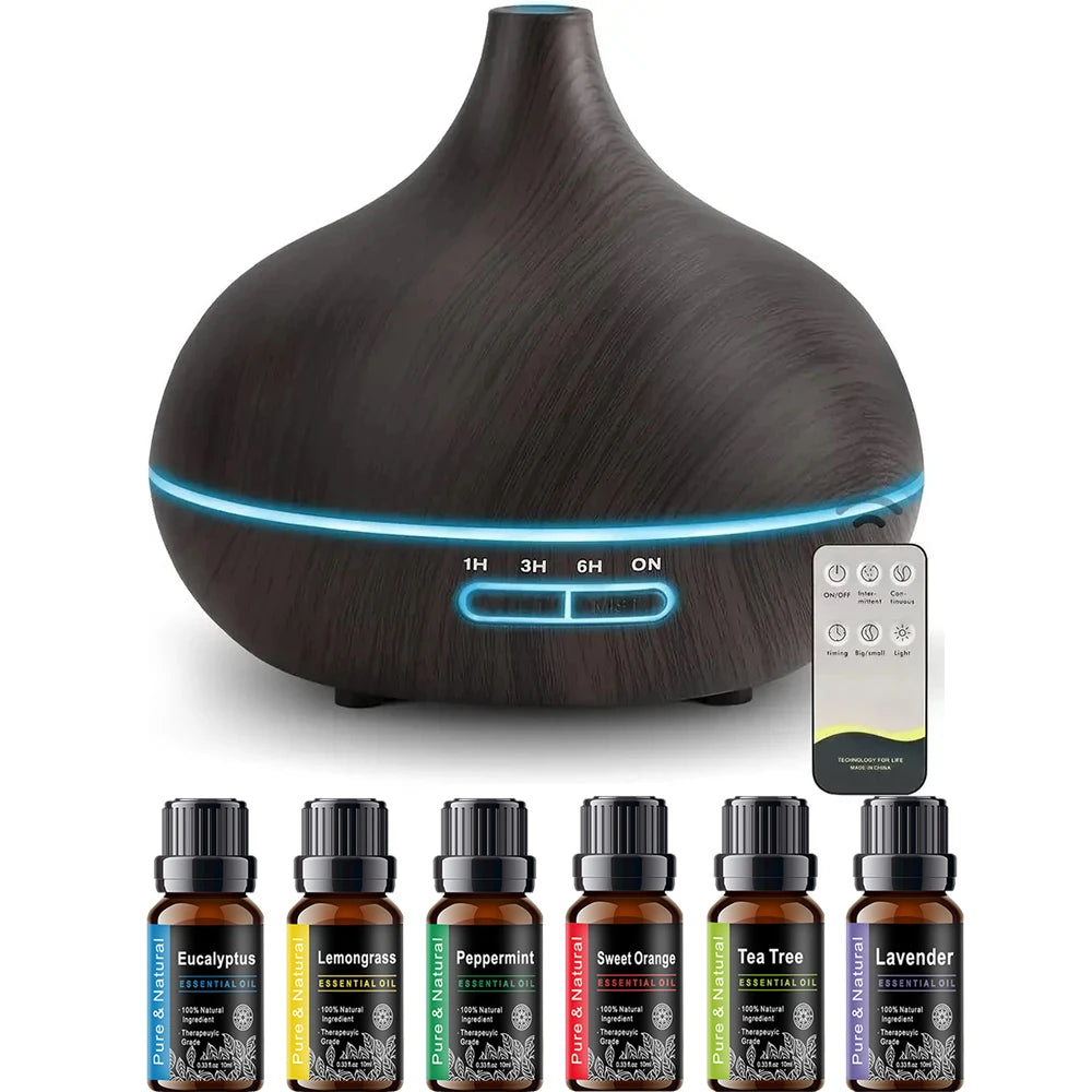 550ml Home Wood Grain Fragrance Machine Essential Oil Sprayer Ultrasonic Remote Control Air Purifier