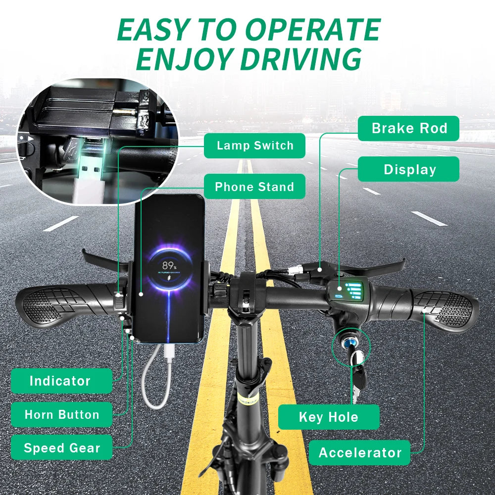 IDOTATA 48V 10Ah Foldable Electric Bike Throttle,400W Motor Electric Bicycle for Adults, Mini Ebike for Urban Commuter Man Woman