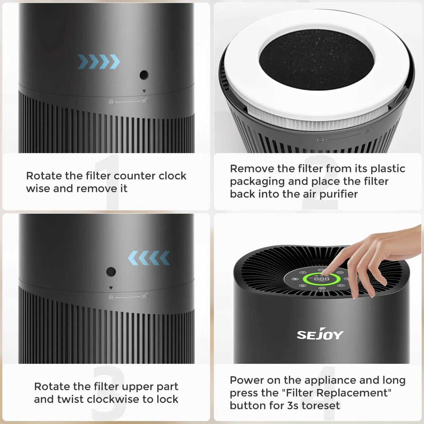SEJOY HEPA Air Purifier Air Fresh 3 Speed