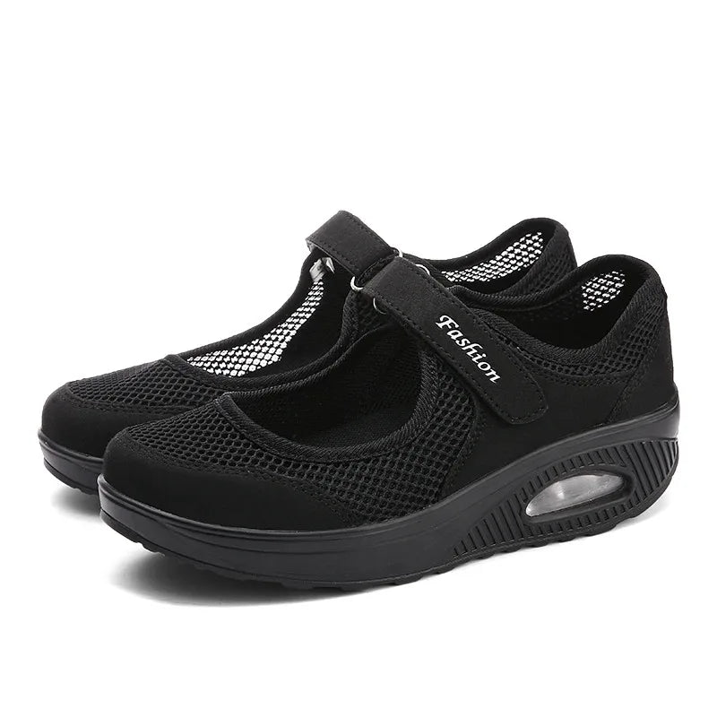 Women Summer Lightweight Sneakers Lady Air Cushion Running Sport Shoes Breathable Quick Dry Velcro Soft Flat Shoes