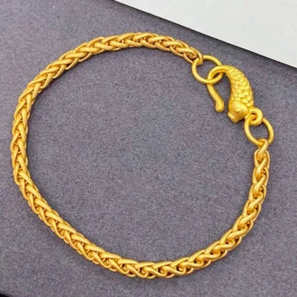 Boutique AU999 gold bracelet interlocking wheat ear bracelet 24K pure gold light luxury fashion all-match real gold hand jewelry