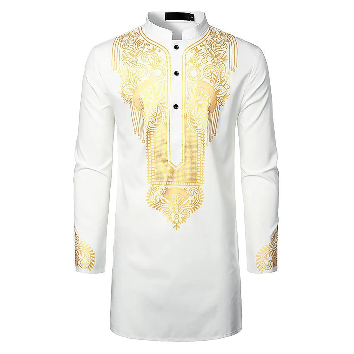 Men Abaya Stand Collar Kaftan Plain Gown Shirts