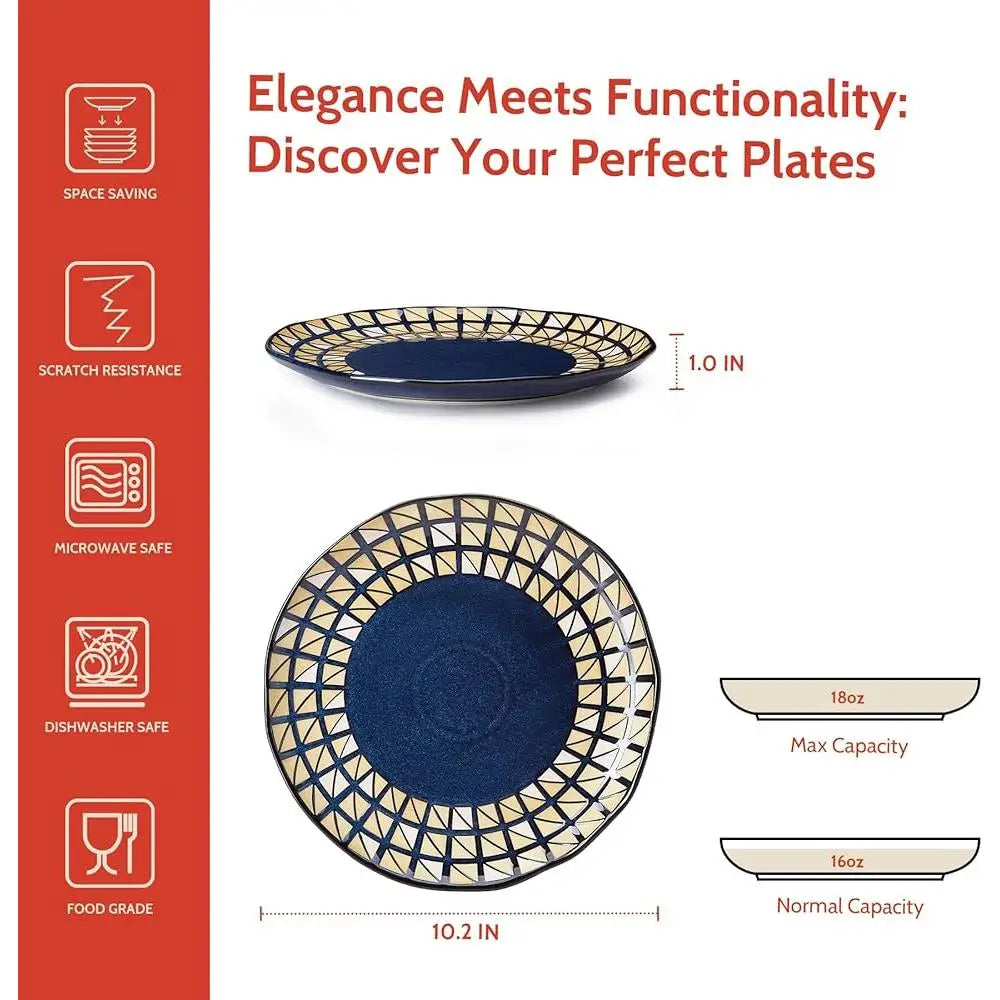 Porcelain Dinner Plates Set 6 Modern Geometric