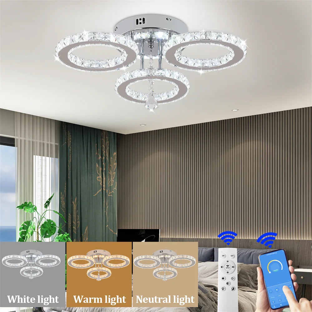 Modern Crystal Chandelier with Ceiling Light