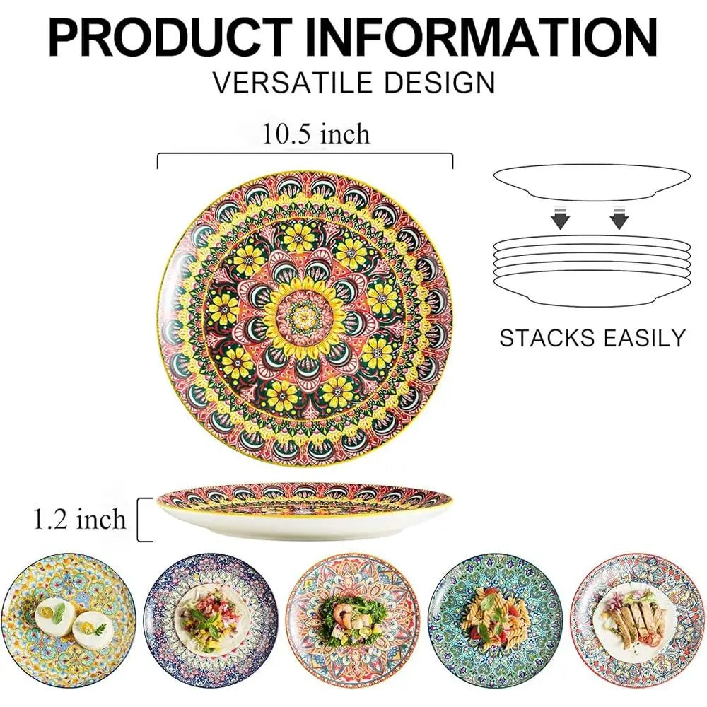 Bohemian Dinner Plates Set of 6 Large Porcelain