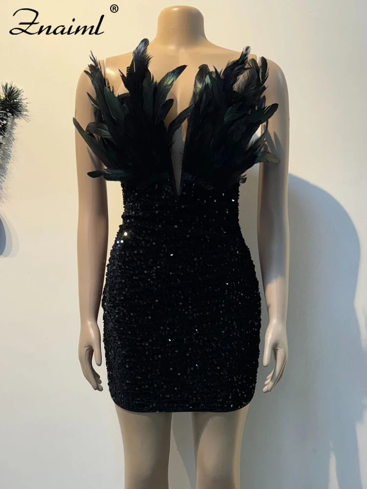 Znaiml Luxury Birthday Women’s Feathers Sequin