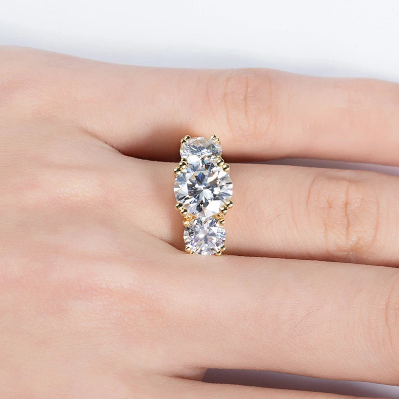 Three Stone Ring Engagement Yellow Color Ring