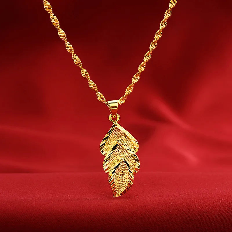 Boutique AU999 gold jewelry leaf pendant