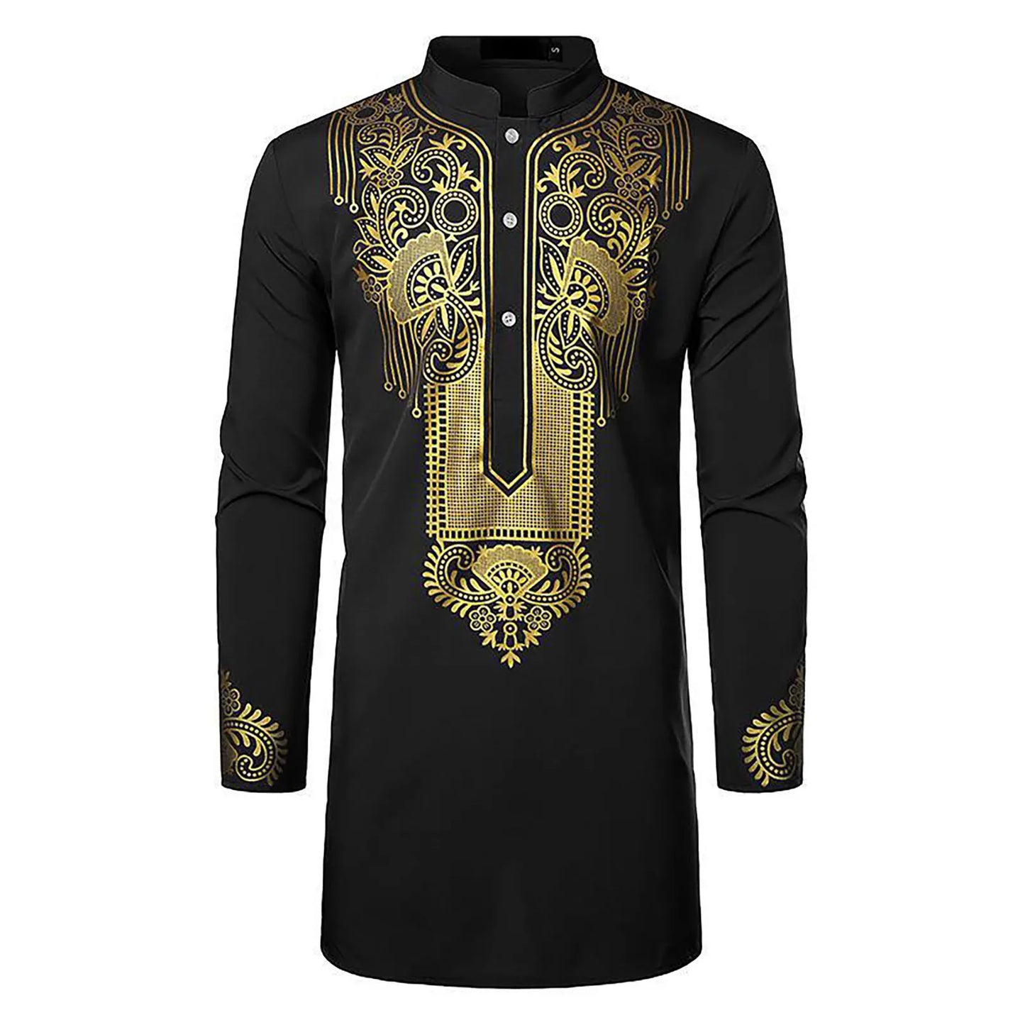 Men Abaya Stand Collar Kaftan Plain Gown Shirts