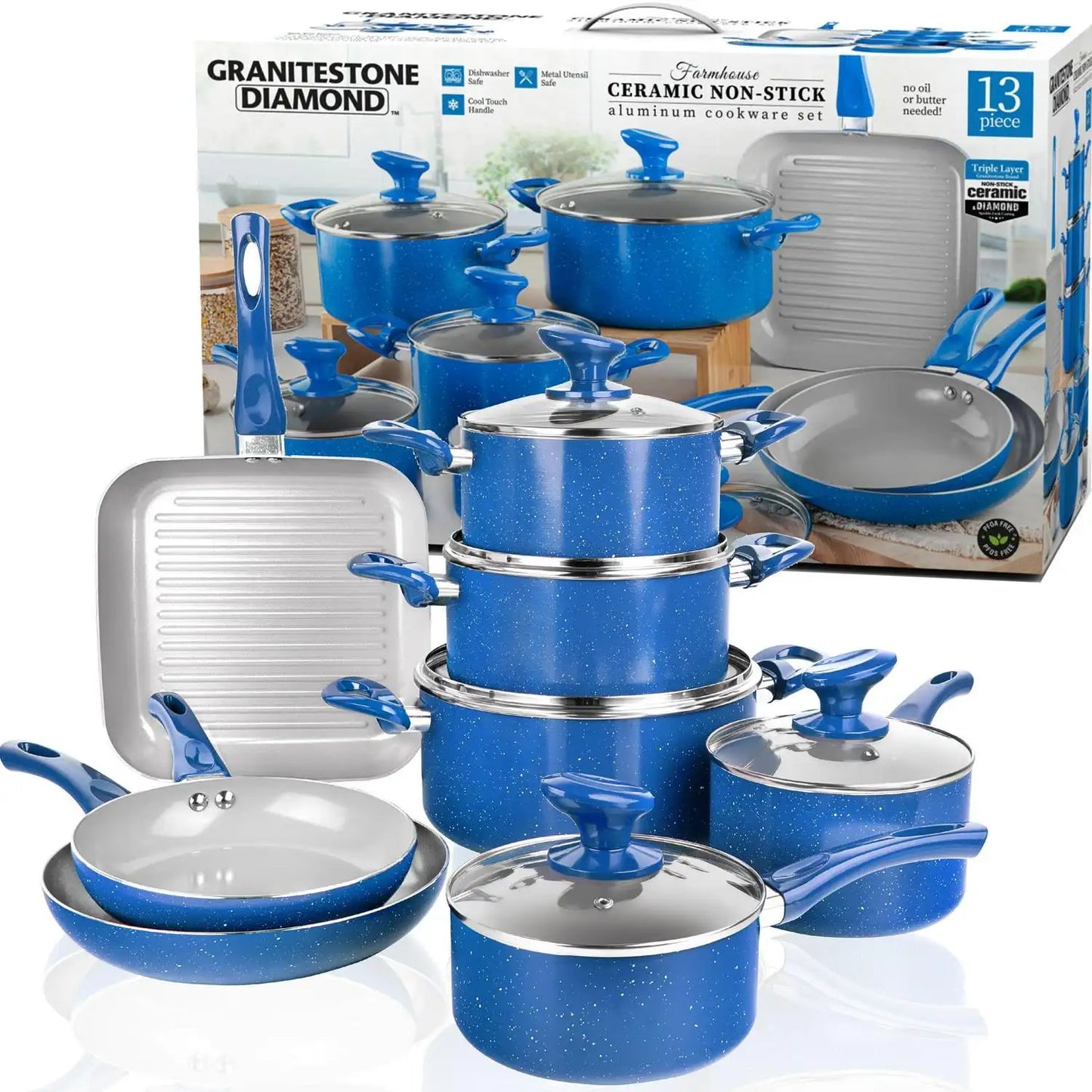 Nonstick Pots and Pans 13 Piece Set Kitchen Cookware