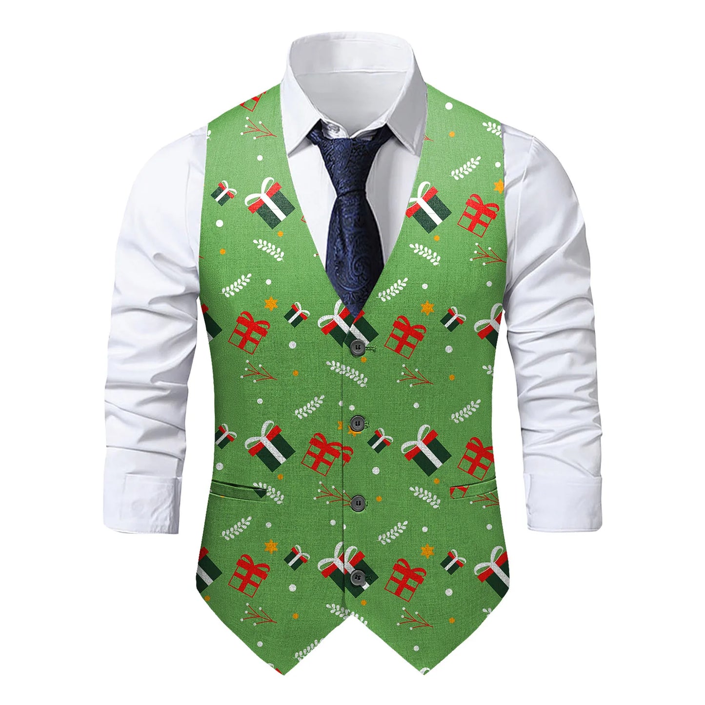 Christmas Theme Printed Men Suit Vest