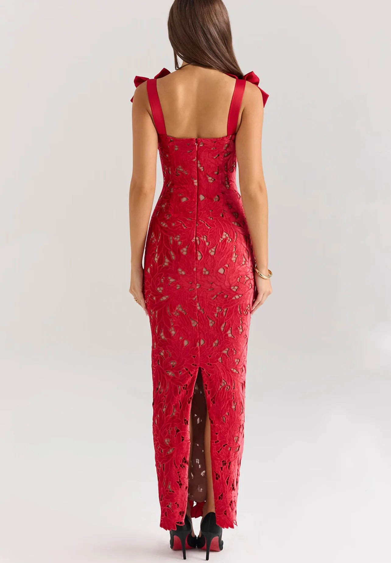 Elegant Red Bow Embroidery Dress